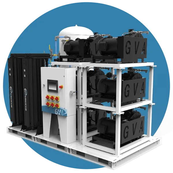 Laboratory Scroll Air Compressor Skid Package with Blue Background