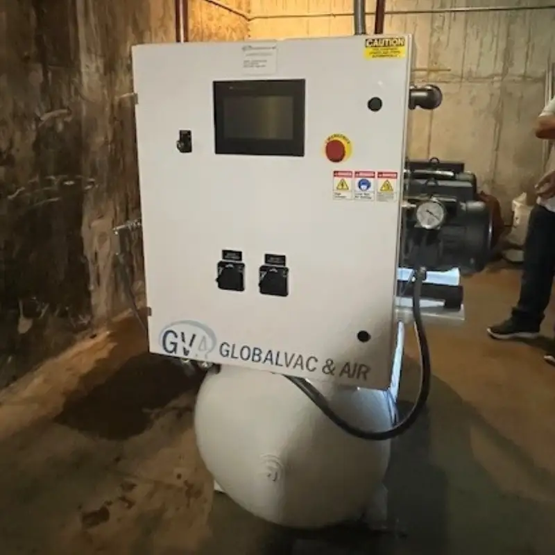 Duplex Vacuum Pump System for Research Center assembled in tight boiler room space