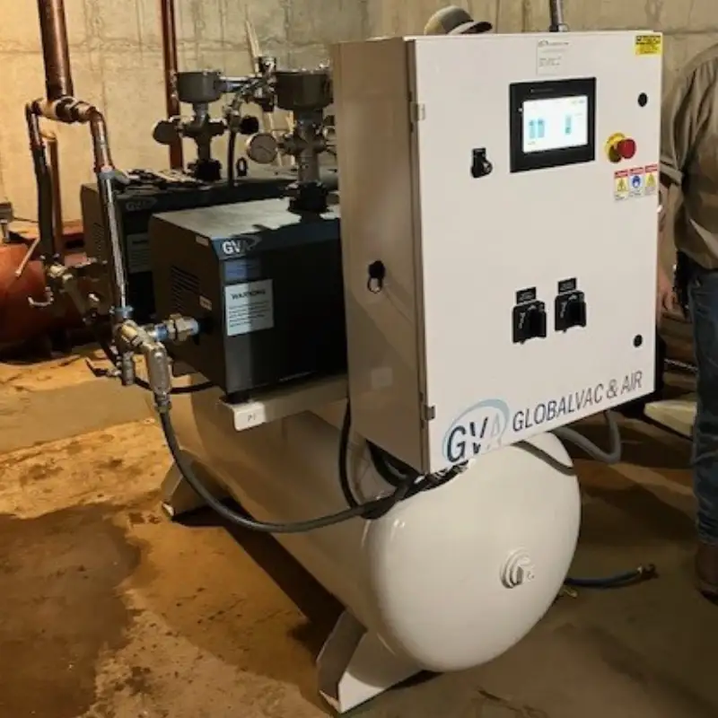 Duplex Vacuum Pump System for Research Center assembled in tight boiler room space