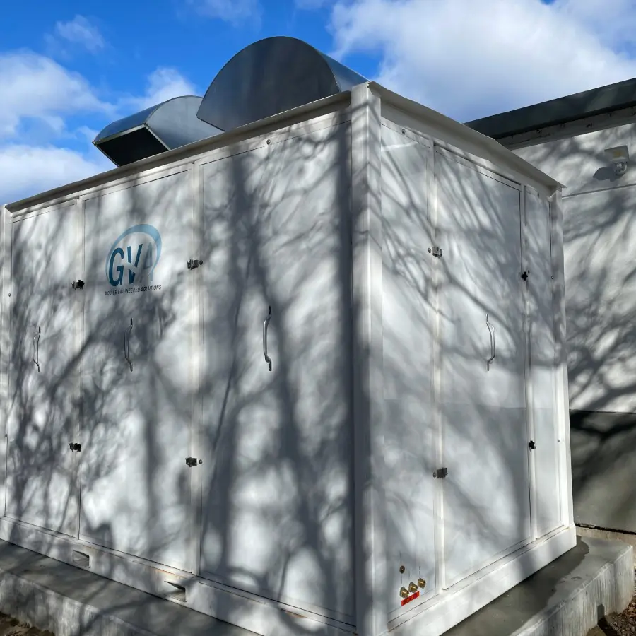 custom outdoor compressed air enclosure with Quincy oil-free air compressor